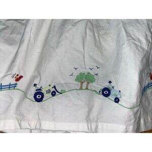 Pottery Barn Kids Bed Skirt TRACTORS Farm Rooster Embroidered Twin